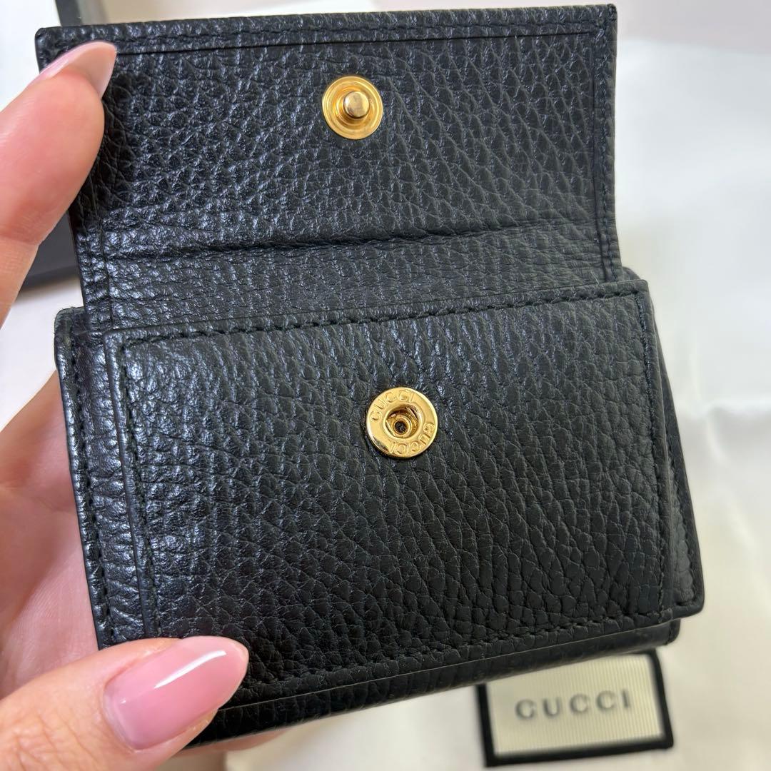 GUCCI　三つ折り財布　マーモント　GG　レザー　ブラック