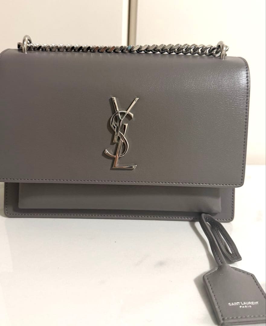 【レア】サンローランパリ サンセット レザー チェーンショルダーバッグ グレー