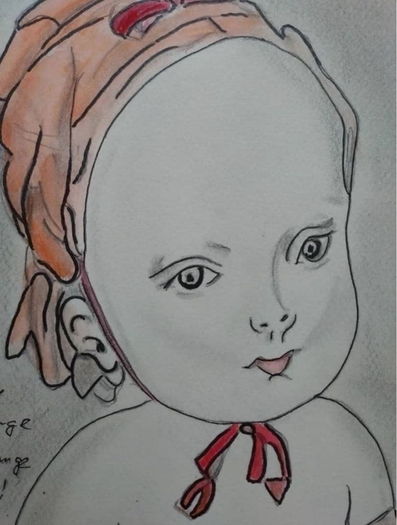 【F6号】藤田嗣治【猫を抱く少女】手描き/表裏サイン有り/鉛筆/水彩/額縁/額装