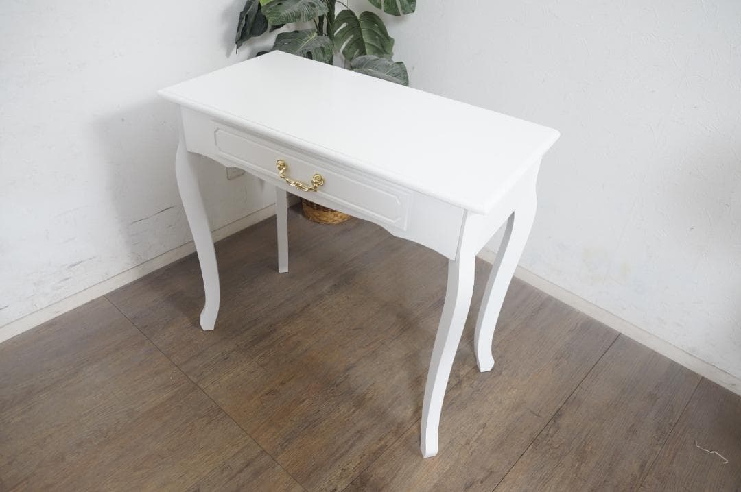 まりぃ　　猫脚デスク　引き出し　金取っ手　ホワイト