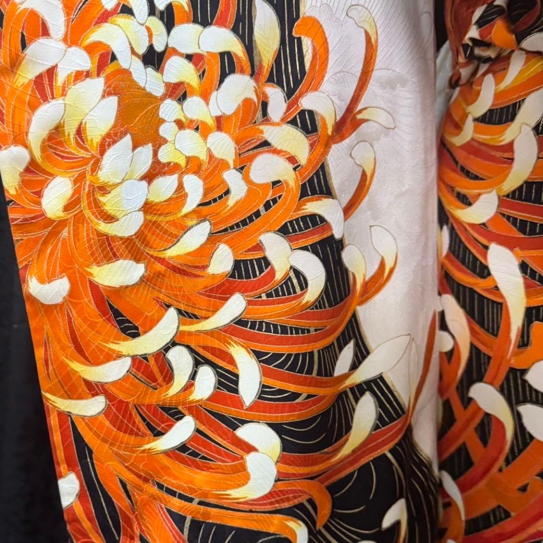 乱菊　大柄　地紋　金駒刺繍　金彩　フルセット　振袖　振り袖