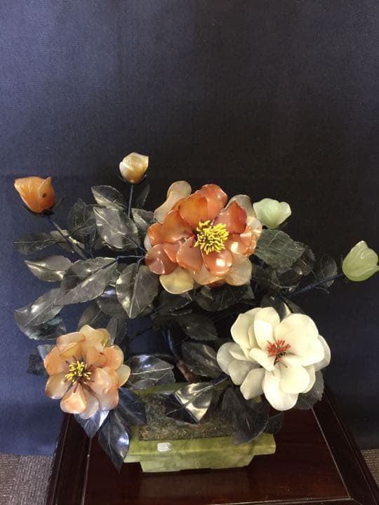 玉石盆栽置物 白玉 墨玉 瑪瑙 綠玉