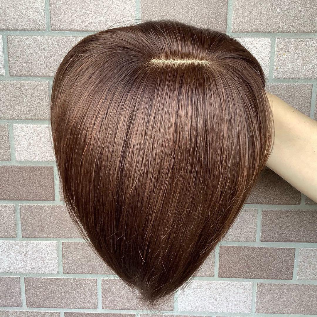 人毛100% 総￼手植 医療用部分ウィッグ ヘアピース ダークブラウンブラック