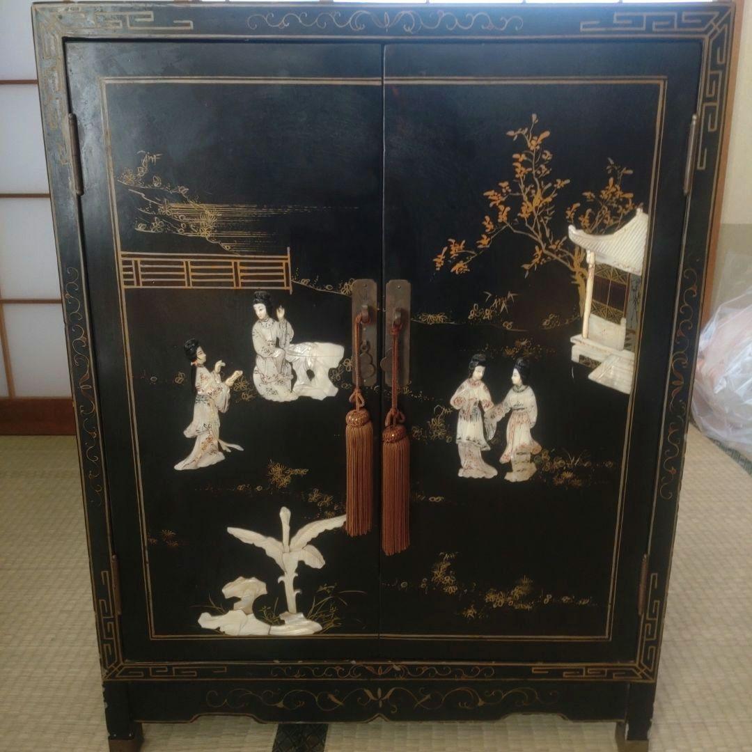 中国家具 キャビネット　花鳥　中国古玩 玉石 石細工 アンティーク