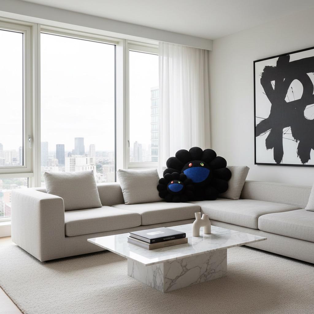 年始セール❗️カイカイキキ『村上隆』お花クッション / ブラックx青 (30cm)