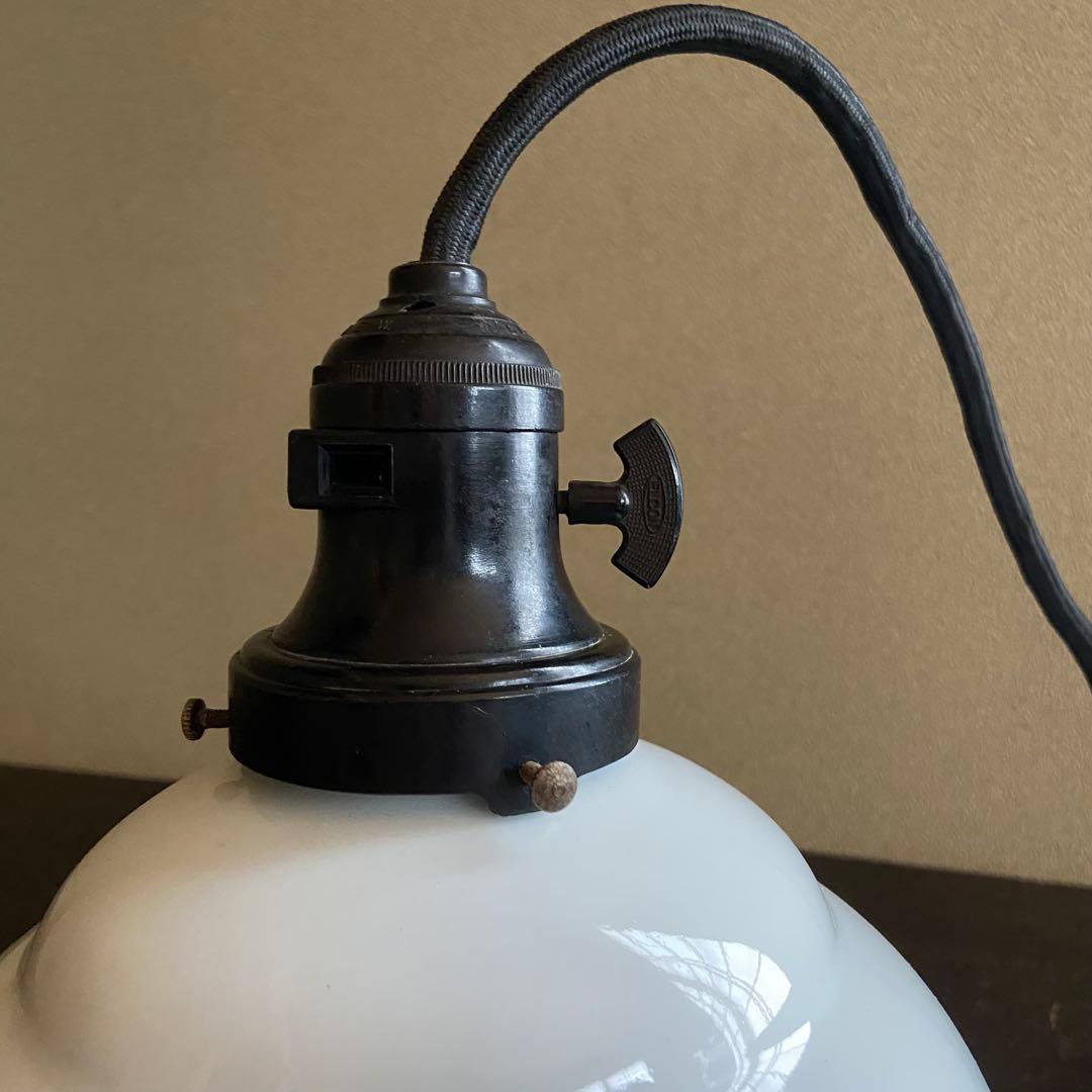 アンティーク照明　電笠　花柄絵付　磁器シェード　ペンダントライト