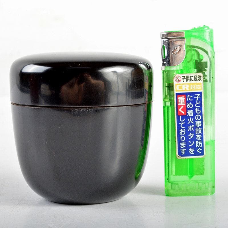 茶道具　塗師　川瀬表完作　黒中棗　仕覆付　淡々斎極め箱　M　R4879