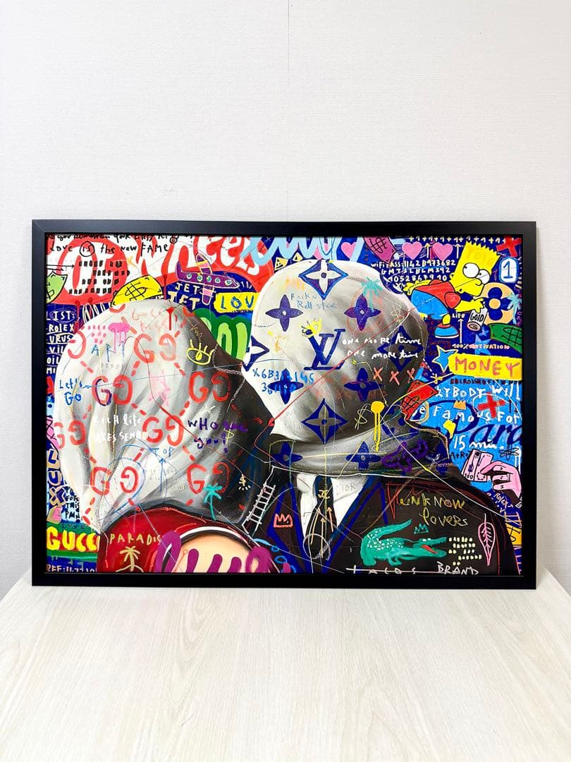 No.264フレーム付きキャンバスアート　マグリット　恋人たち　オマージュアート