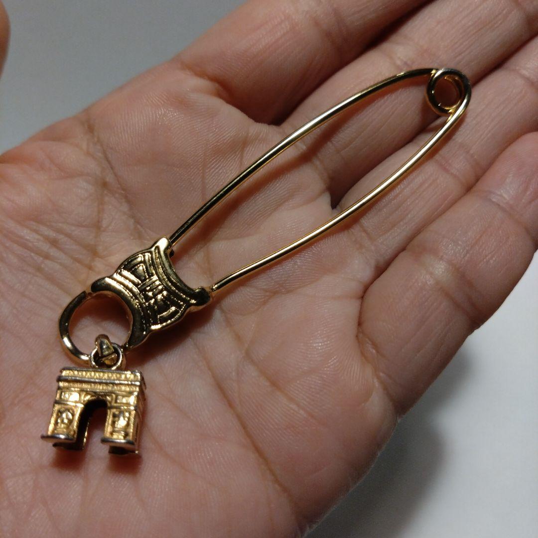 CELINE　セリーヌ　ヴィンテージ　ブローチ　安全ピン　マカダム柄　ゴールド