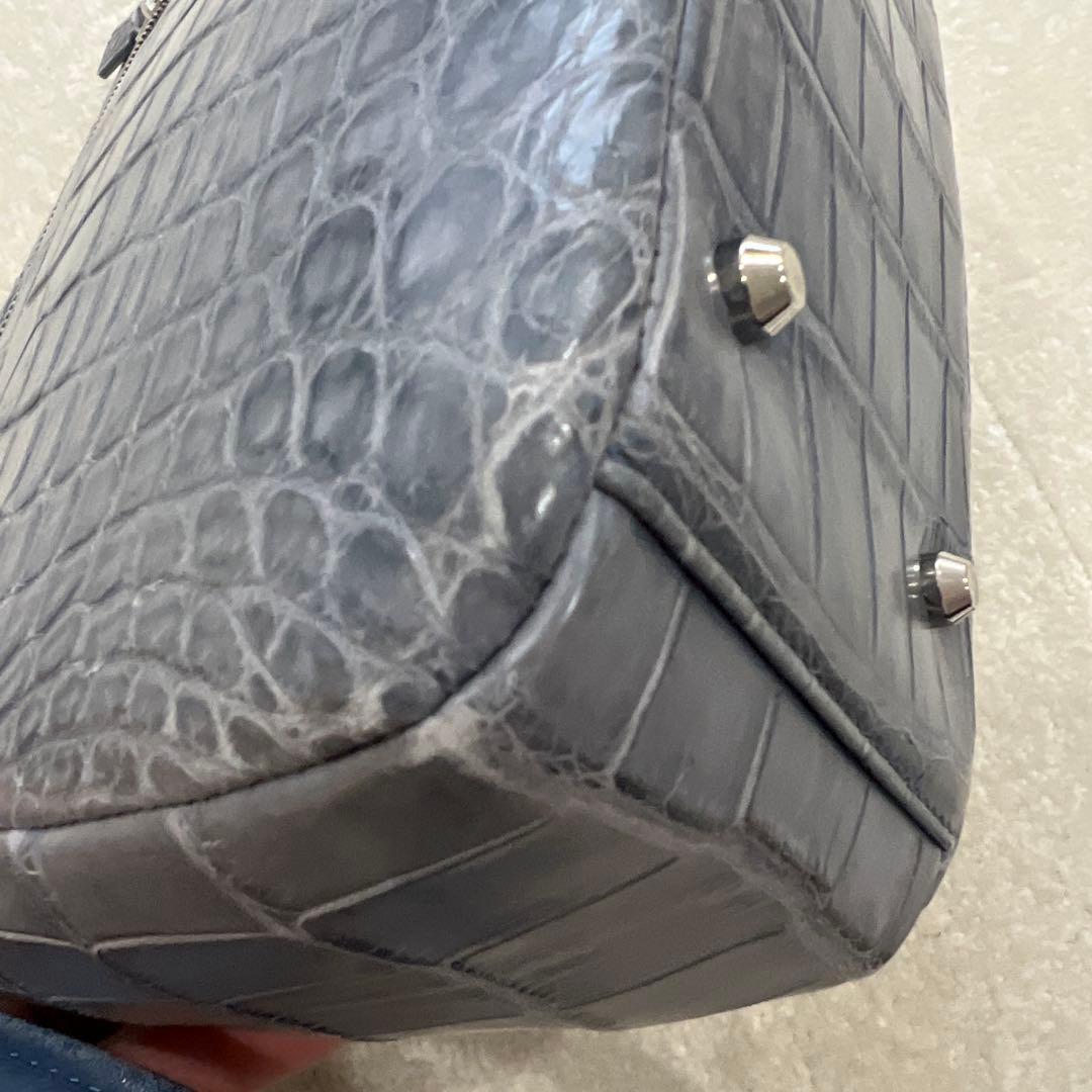 り*様 【極美品】　JRA認定　クロコダイル　ショルダーバッグ　ブルーグレー