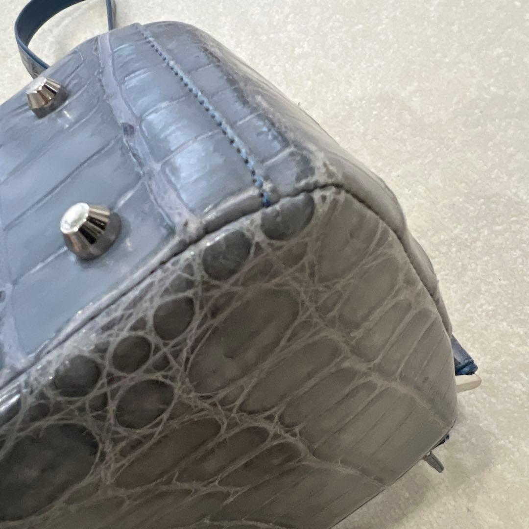 り*様 【極美品】　JRA認定　クロコダイル　ショルダーバッグ　ブルーグレー