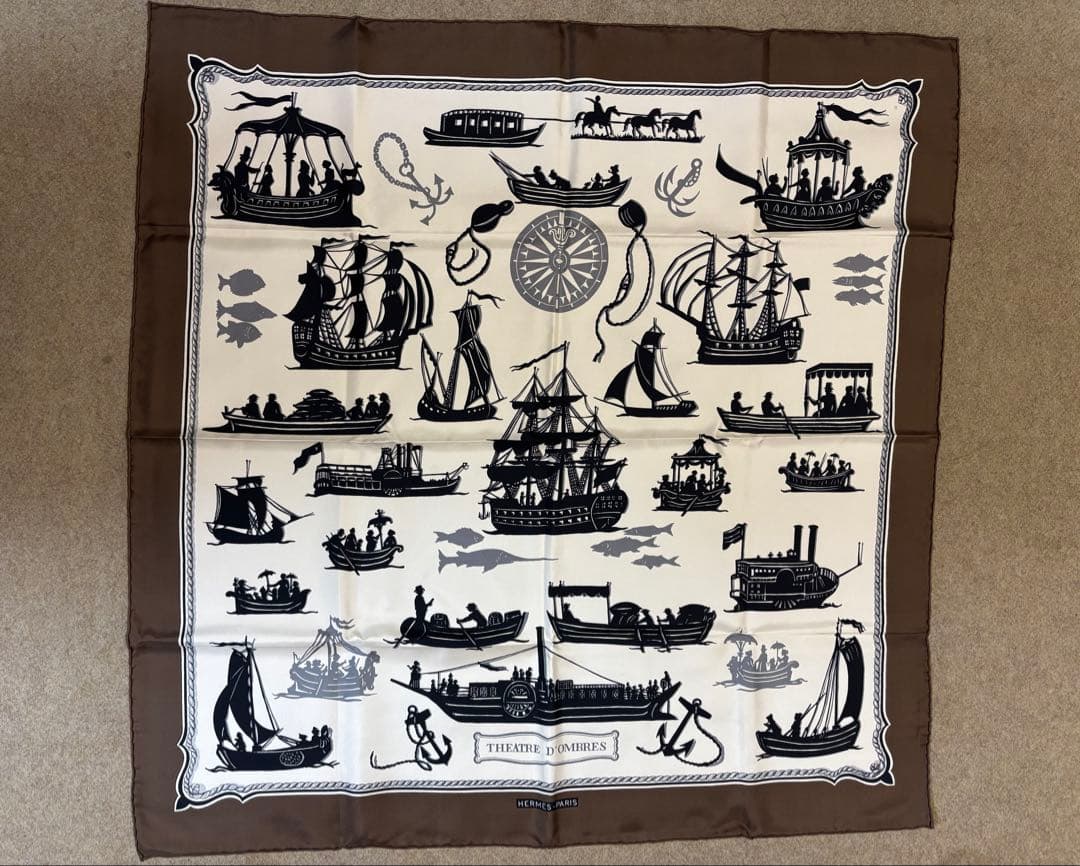 HERMES スカーフ 船と人物デザイン