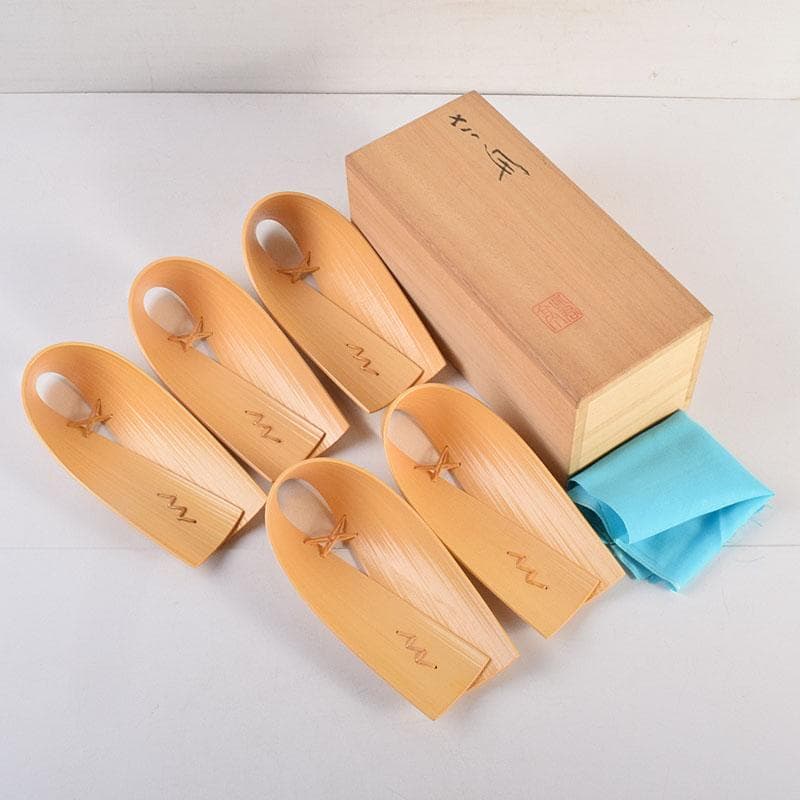 茶道具　此君亭工房　白竹　ささ舟　お絞り受け　五点　共箱　V　R8829