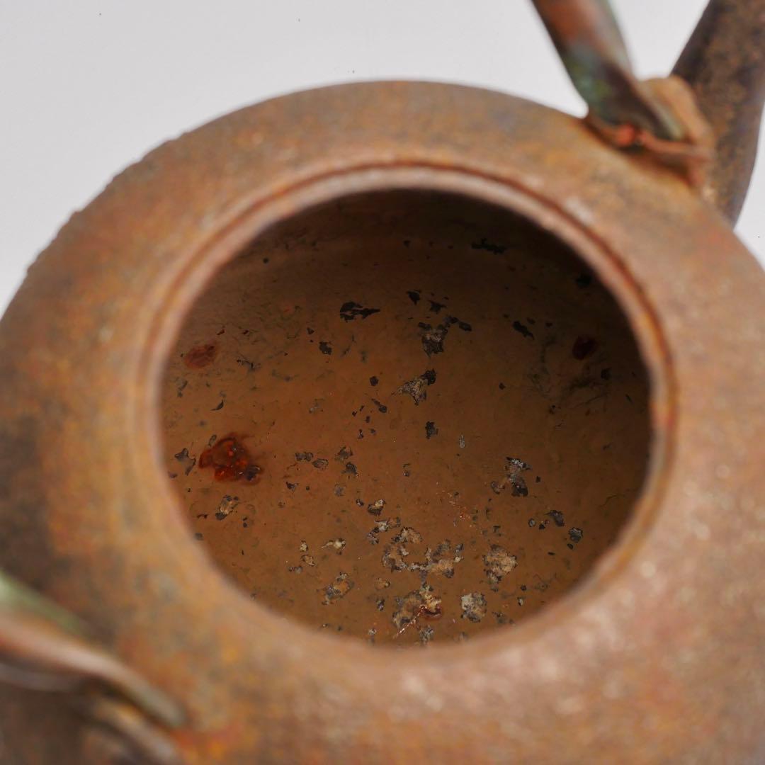 釜師 三好造 梅樹文 柚肌 尾垂鉄瓶 銅提手 時代物 茶道具 煎茶道具