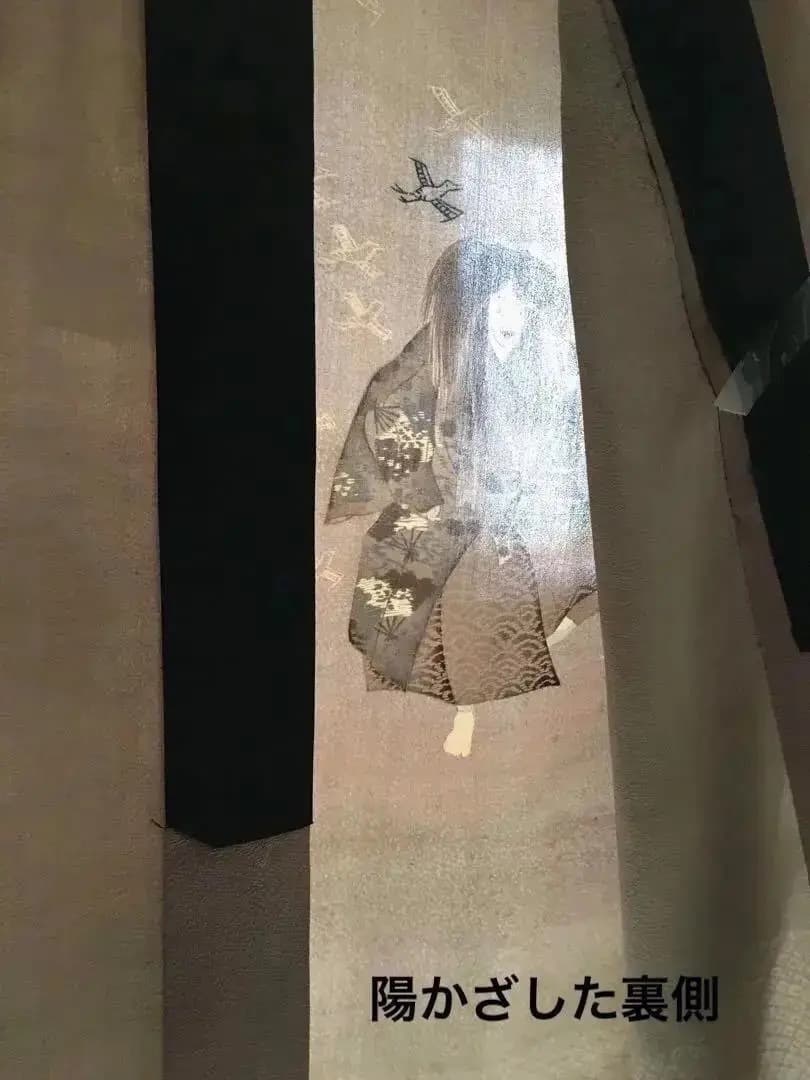 能楽図絵 能舞 羽衣他 男物長襦袢 正絹 美しき日本の古布 古裂骨董アンティーク