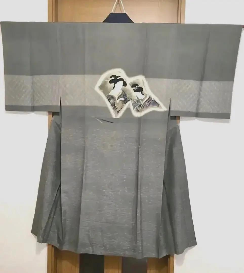 能楽図絵 能舞 羽衣他 男物長襦袢 正絹 美しき日本の古布 古裂骨董アンティーク