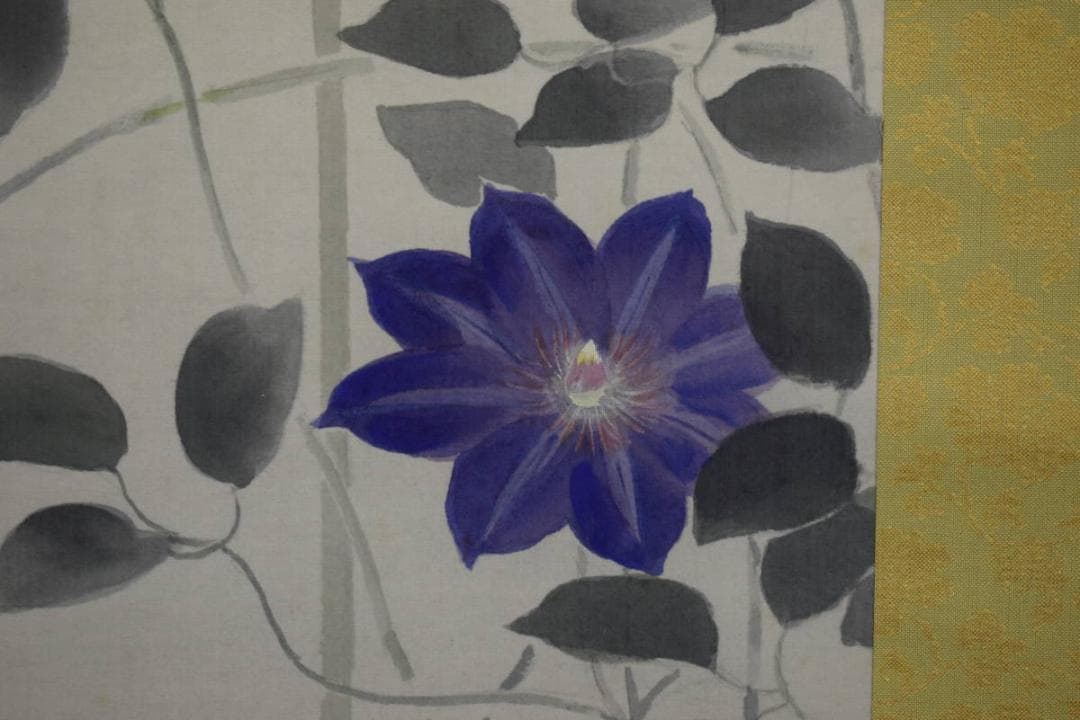 真作/白石勝敏/鉄仙花/桐共箱二重箱付/布袋屋掛軸HH-682