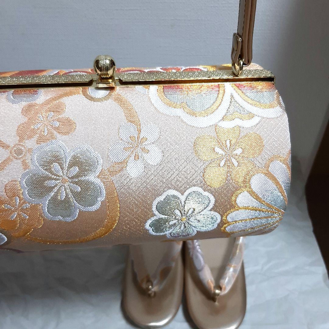 美品　高級和装バッグと草履セット　ベージュゴールド　成人式　卒業式　振袖　式