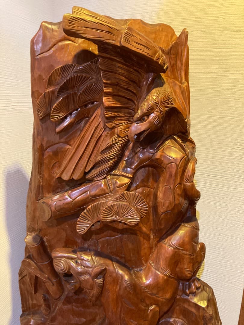 一枚板衝立　鷹松虎