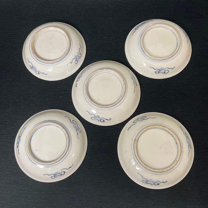 蔵出し　骨董　小皿　5枚セット　うさぎ　風炉釜　桃図