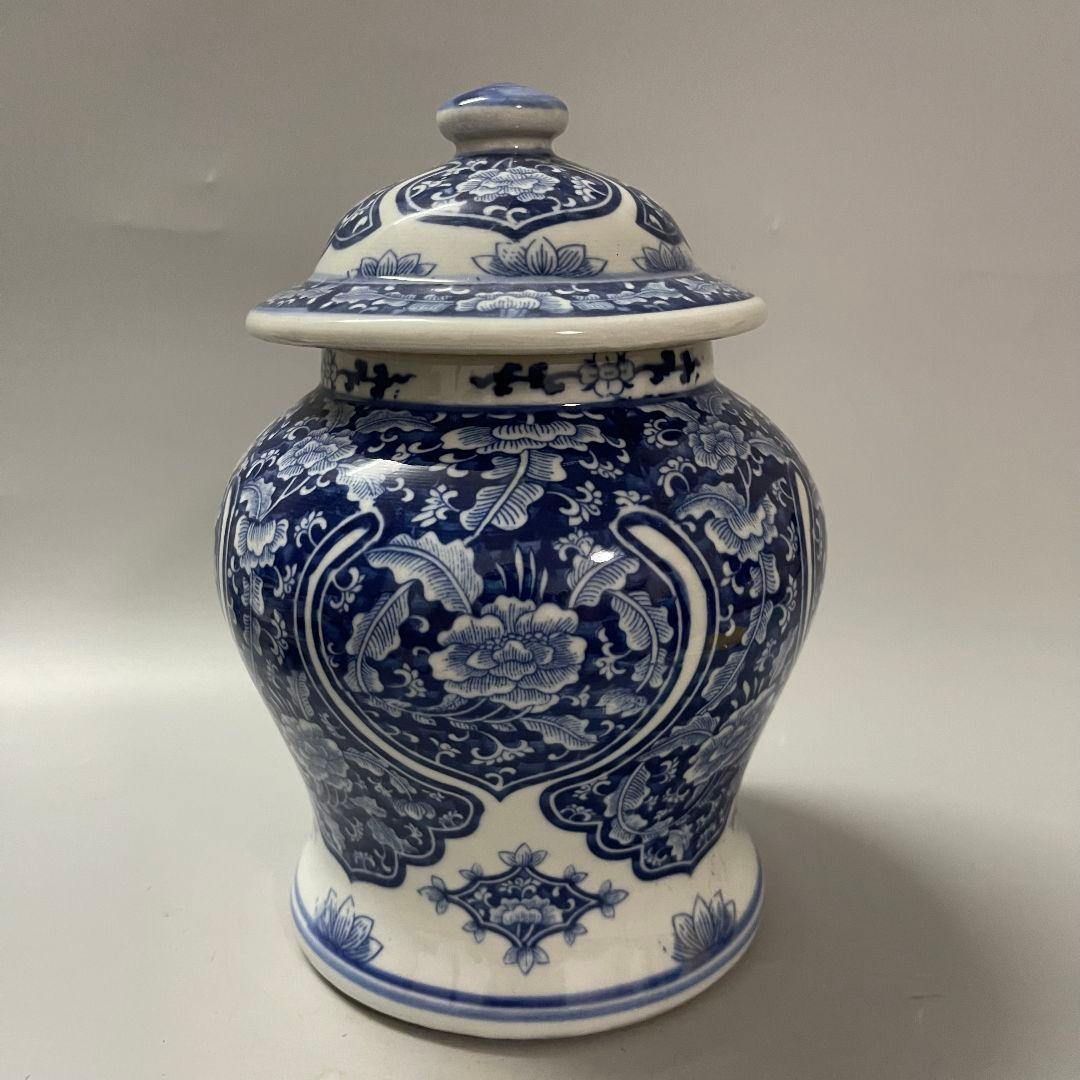 青花如意紋将軍缶 貯蔵タンク 景徳鎮 陶磁器 装飾品 現代工芸品 美術品 置物