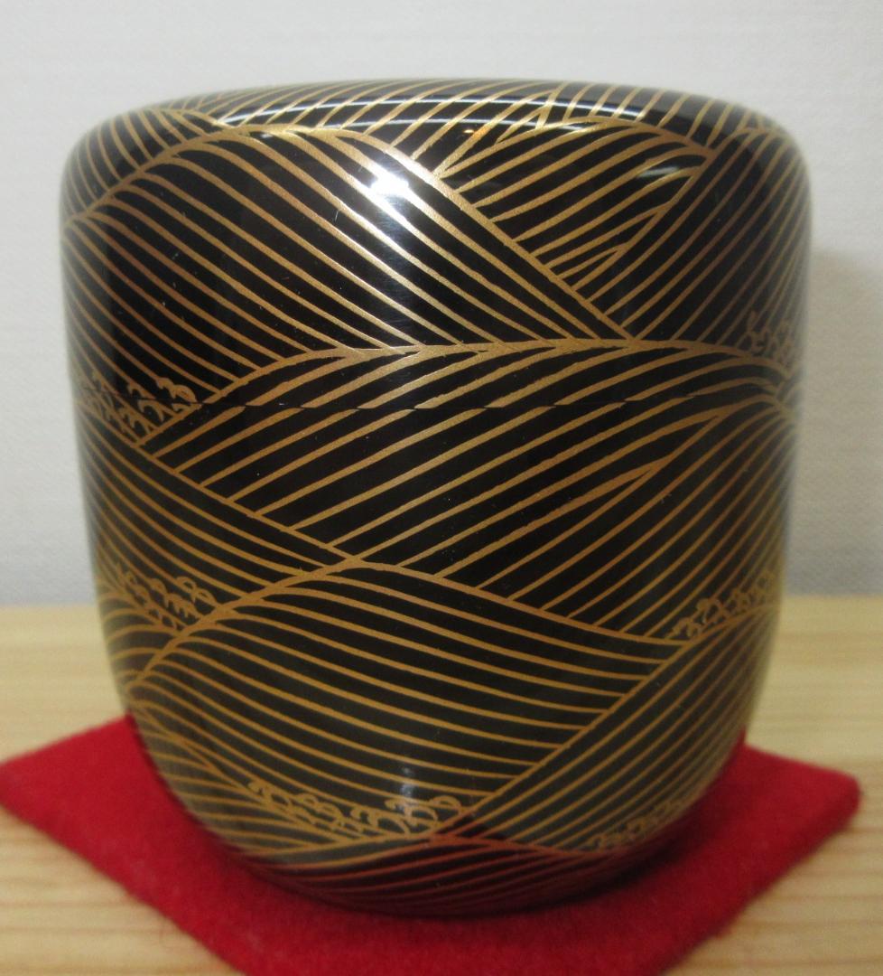 送料込【逢絢亭・新品】茶道具 大棗 山中塗 波蒔絵 真塗 木製 塚本規義 共箱