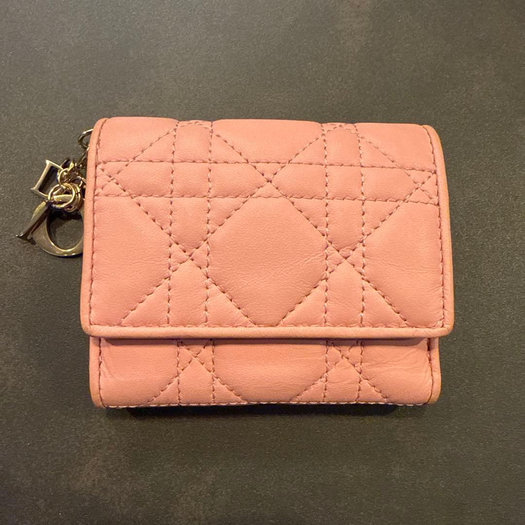 Dior 三つ折り　財布　ピンク