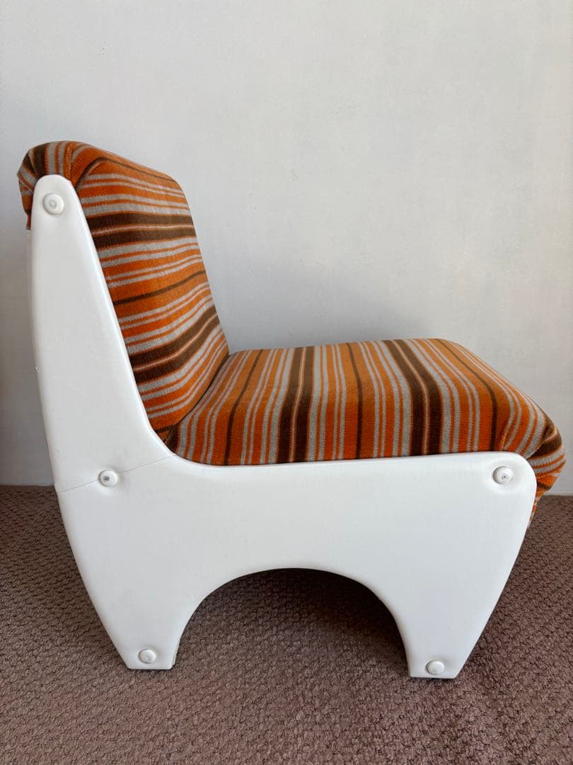 昭和レトロ◼️ミッドセンチュリー 未使用ソファセット 1970年オレンジストライプ