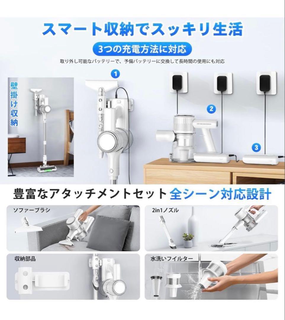 掃除機 コードレス 65Kpa超強力吸引　1Lダストカップ