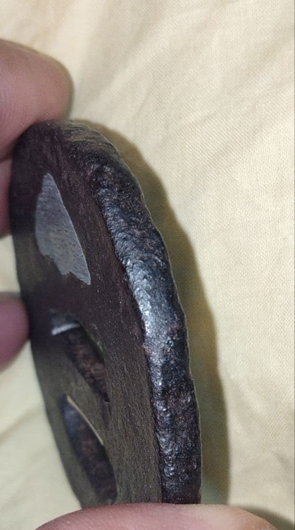 ♦最終価格♦鉄鍔　鐔(笠文図　大野)桃山〜江戸時代　 保存刀装具鑑定書と箱付き