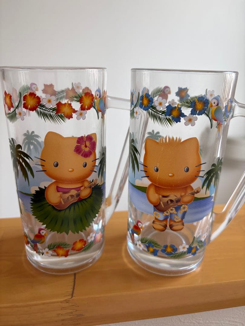 レア！日焼け　ハローキティ＆ダニエル グラス ジョッキー2001年 フラダンス