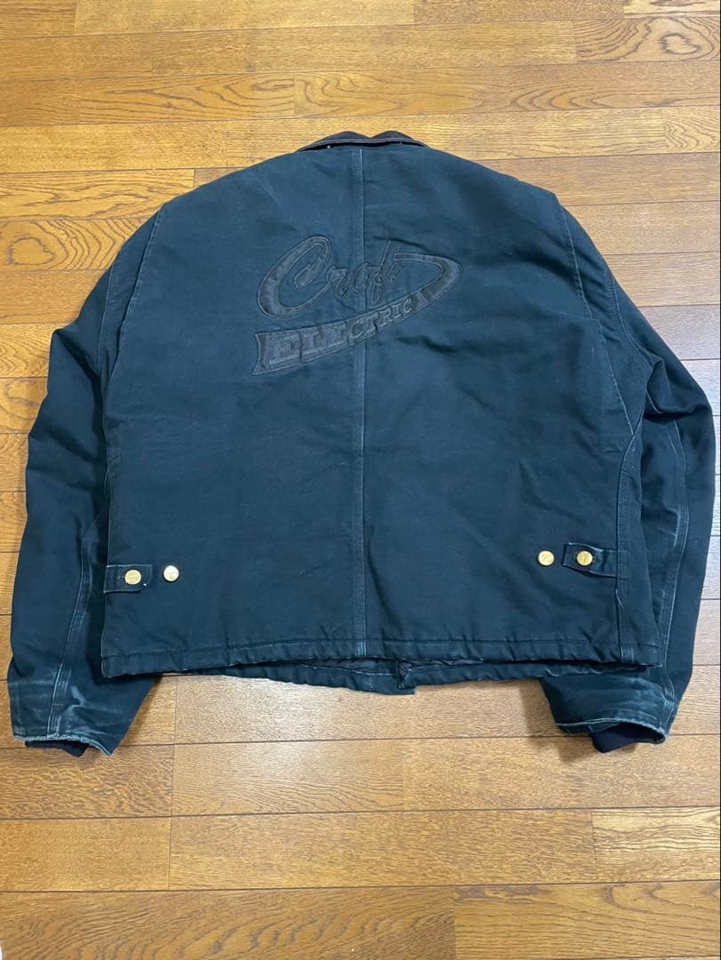 カーハート　トラディショナルジャケット　ブラック短丈　企業ロゴ　フェード　深緑