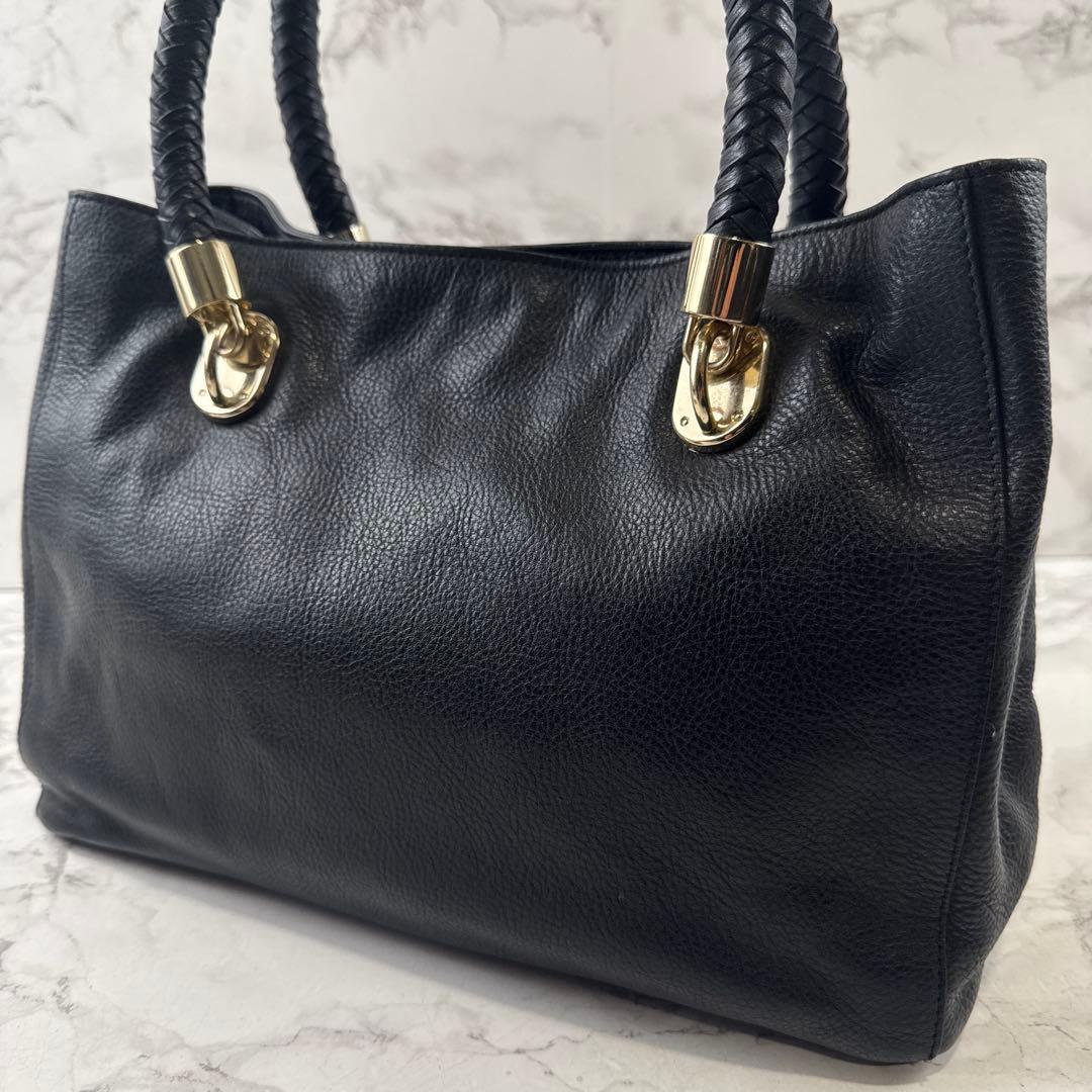 COLEHAAN コールハーン 本革 レザー ハンドバッグ 黒ブラック金ゴールド