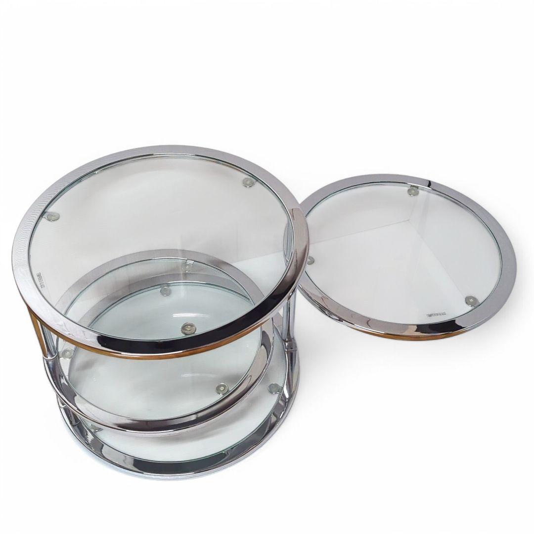 Mid Century 丸型 円形 ガラステーブル 4段 強化ガラス