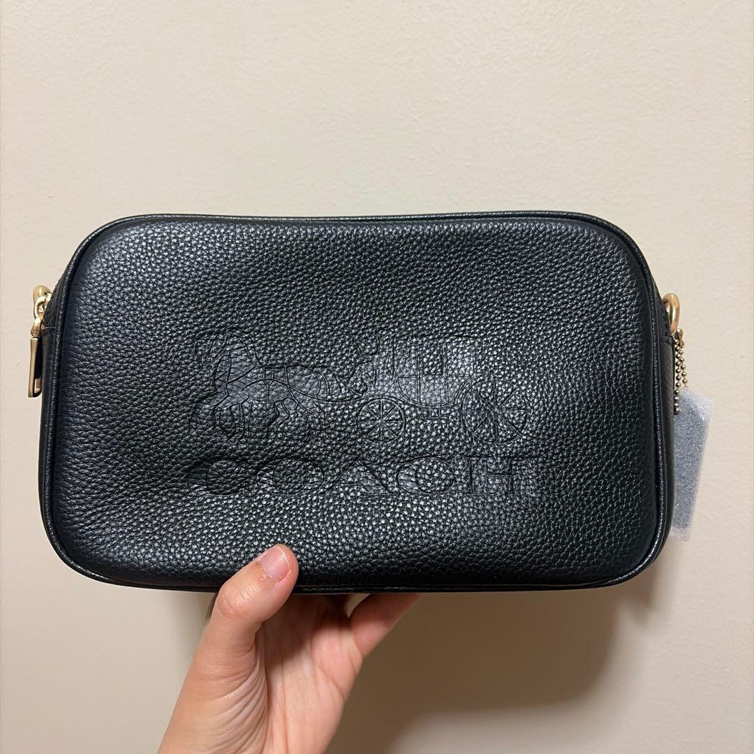 未使用品コーチ Wファスナー カメラバッグ ショルダーバッグ ホースロゴ シボ革