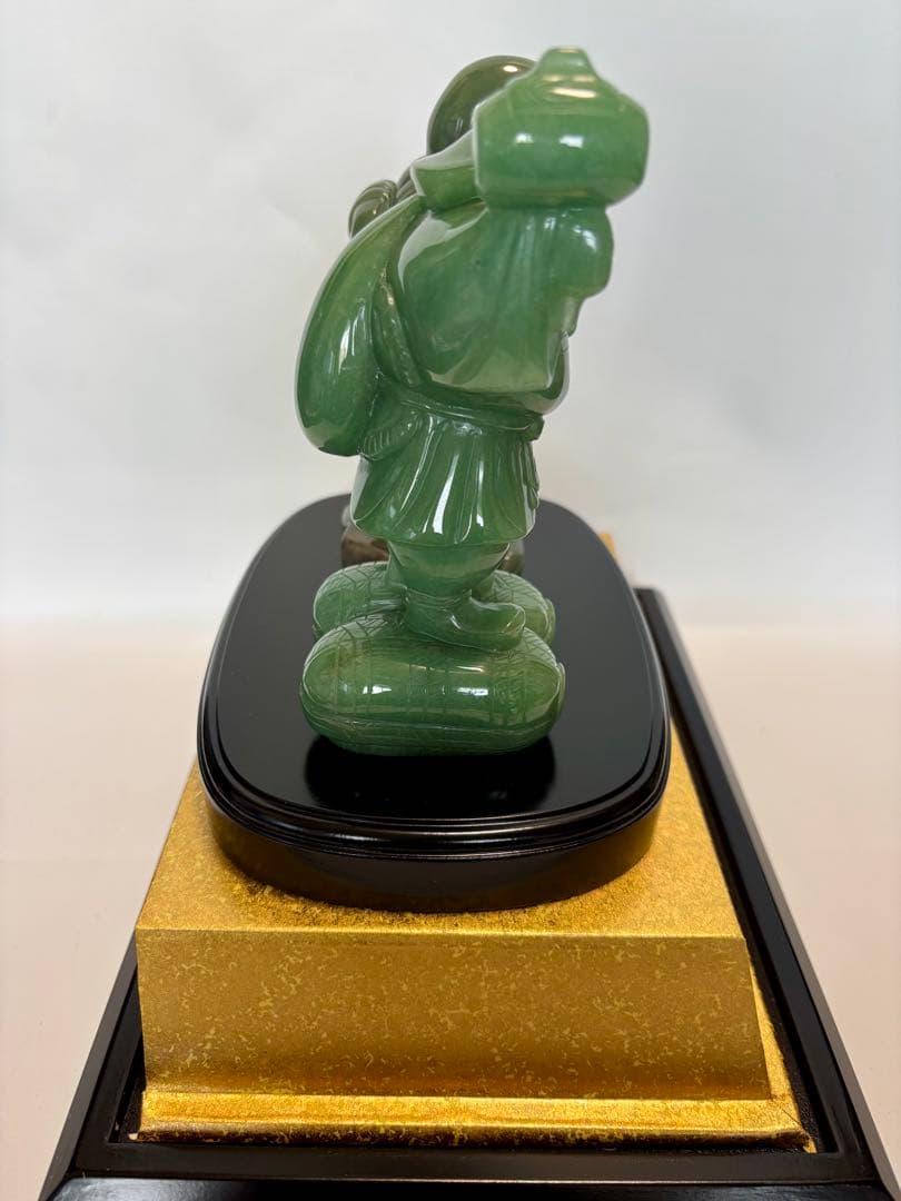 #伝統工芸士・やまなし名工・保山作【恵比須大黒 】翡翠彫刻置物 ガラスケース付