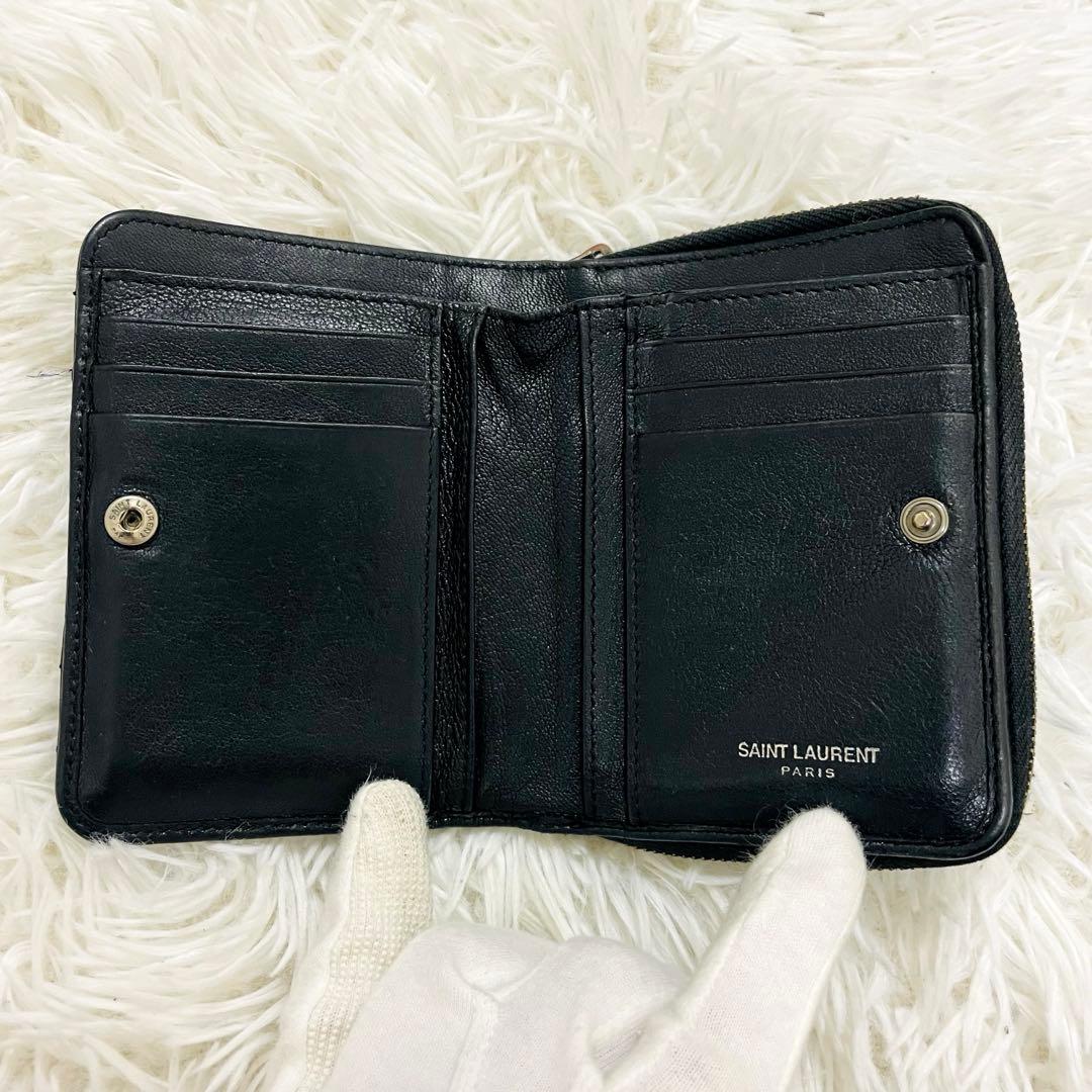極美✨サンローラン 二つ折り財布 カサンドラ キルティング レザー 黒