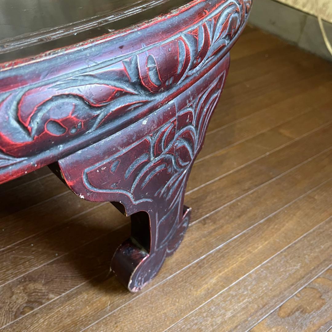 【アンティーク】李朝 彫刻 天然木 座卓 ちゃぶ台 センターテーブル 古家具