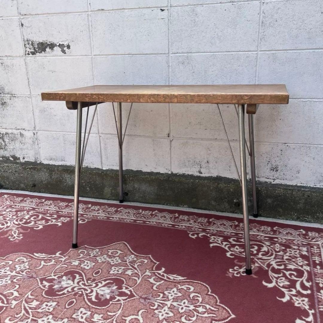 古家具アンティーク◾️古材木製天板×鉄脚アイアン カフェテーブル コーヒーテーブル