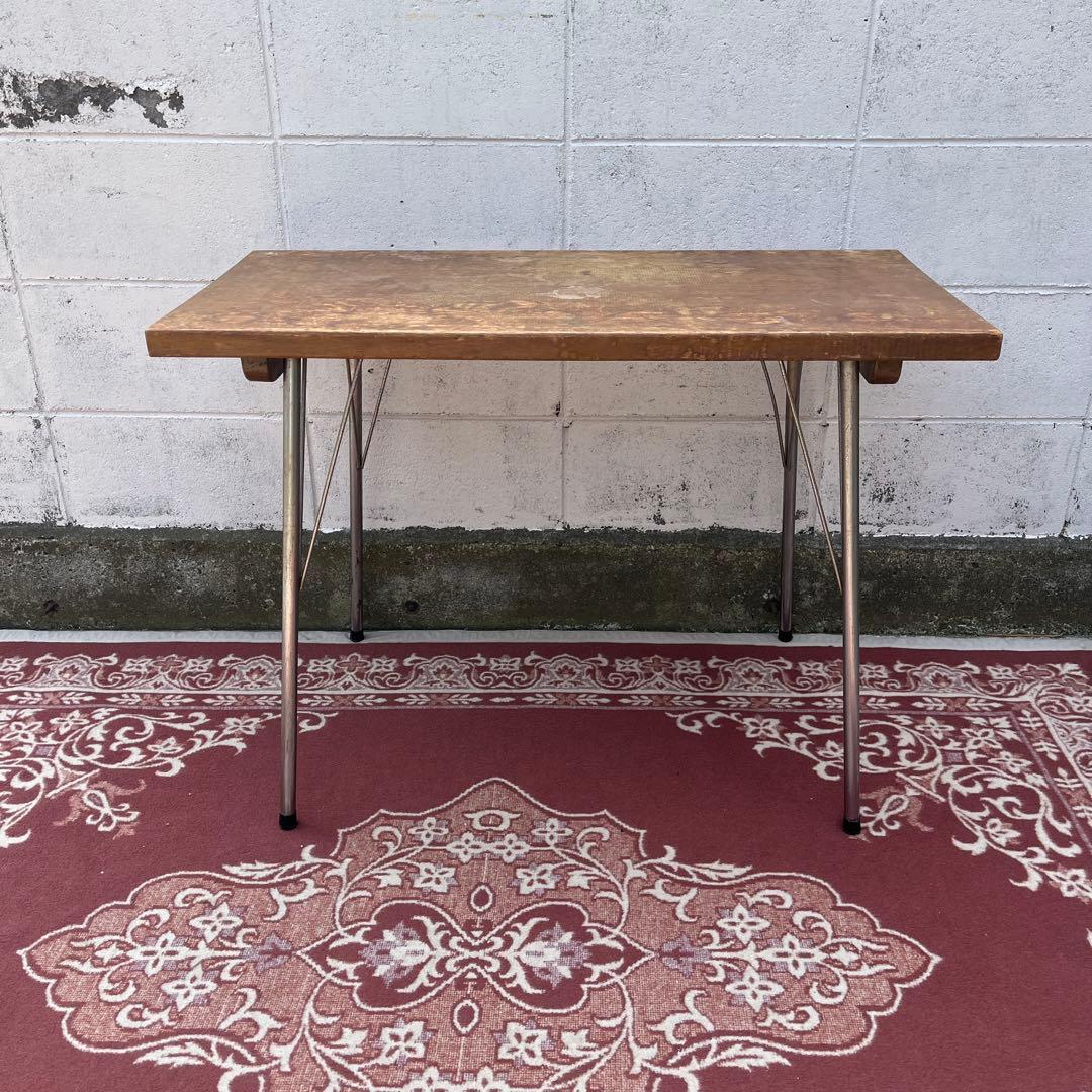 古家具アンティーク◾️古材木製天板×鉄脚アイアン カフェテーブル コーヒーテーブル