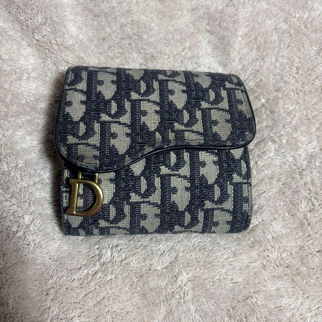 Dior モノグラム 三つ折り財布 ネイビー/ベージュ
