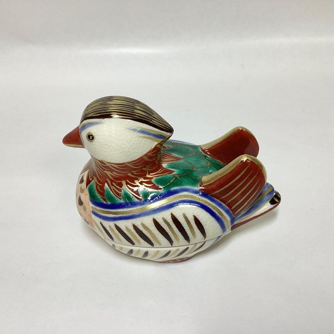 香合 色絵 おしどり 御室窯 木箱入 茶道具 古物品