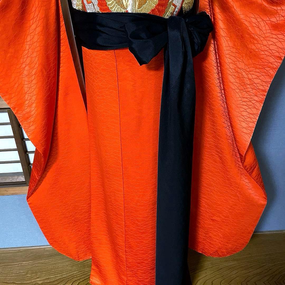 振袖フルセット　紋意匠友禅　艶のある朱色　成人式振袖　振袖