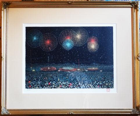 ¥110000⇒¥88000　山下清 長岡の花火 リトグラフ 限定300部6号大