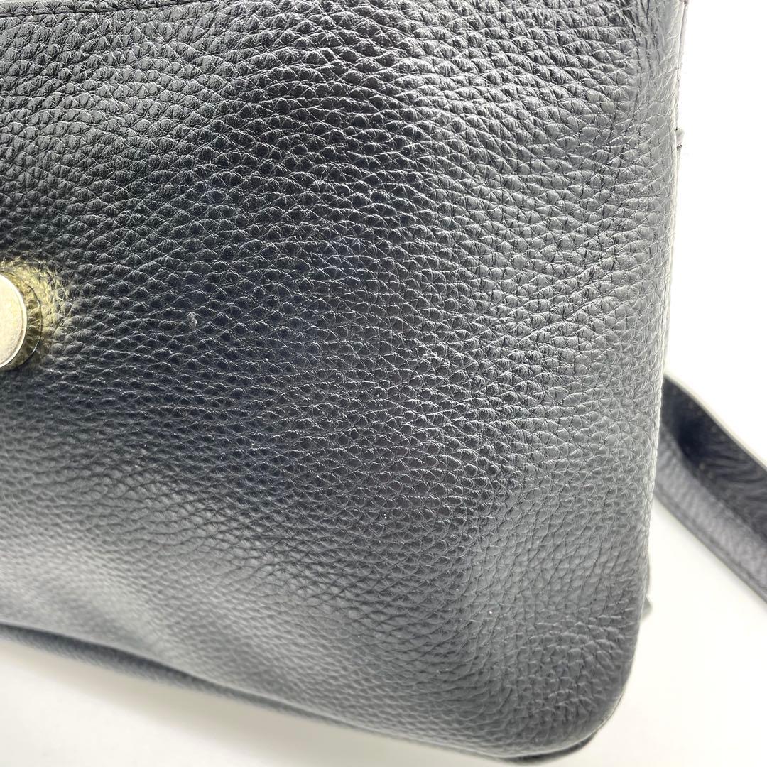 【極美品】アニエスベー　ショルダーバッグ　ゴールド金具　レザー　ブラック