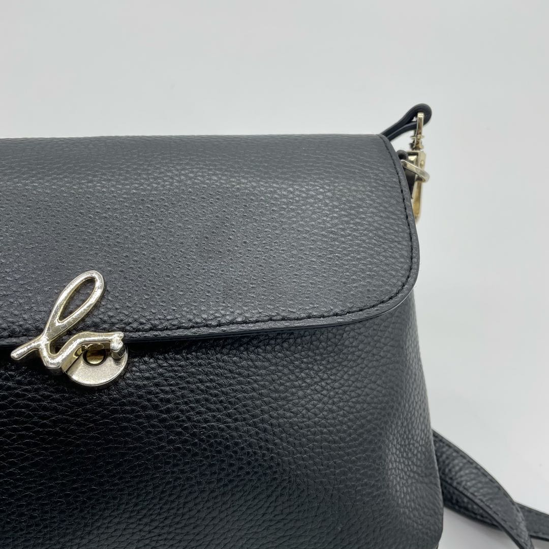 【極美品】アニエスベー　ショルダーバッグ　ゴールド金具　レザー　ブラック