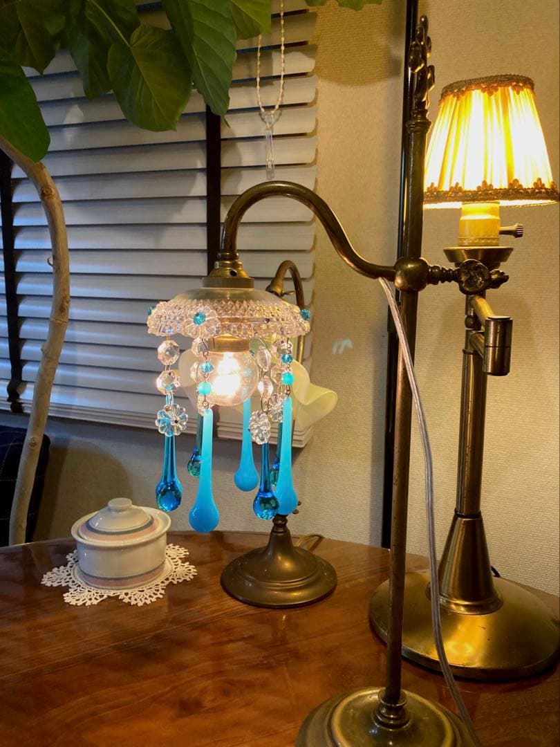 ミニシャンデリア（青の世界）　フランス　アンティーク　シェード　1910年