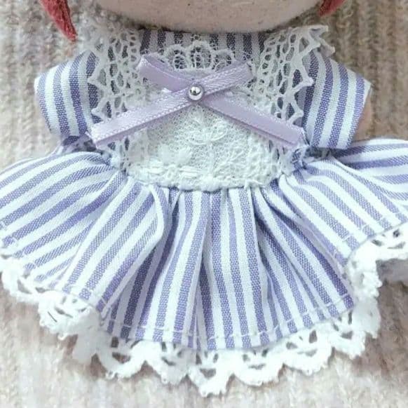 10cm ぬい服 薄紫ストライプエプロンワンピースR