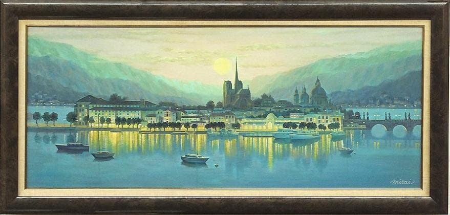 真作保証　川島未雷　「ヨーロッパ風景」　油彩　40号大作　一点もの