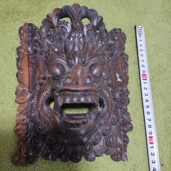 バリ風 木製 獅子面 壁掛け装飾